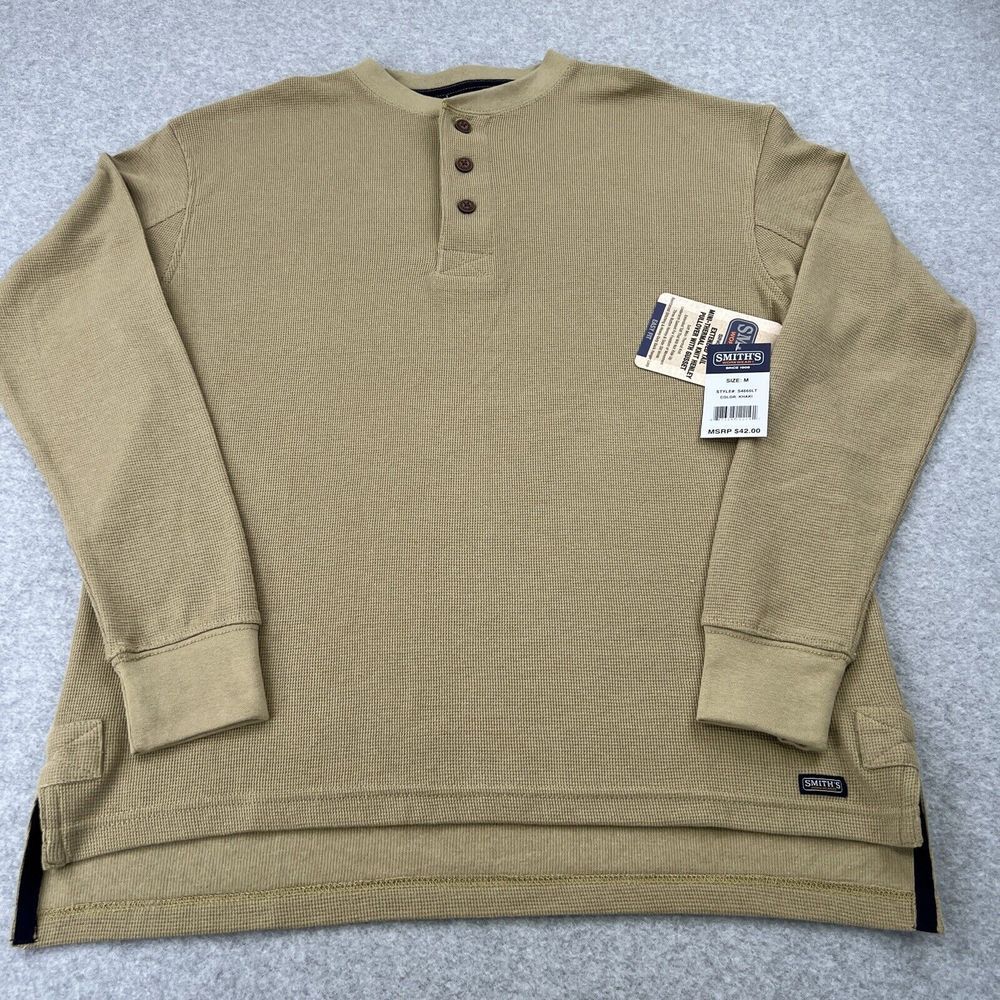 Smith's Extended Tail Mini-Thermal Knit Henley Pullover With Gusset Waffle Knit‎